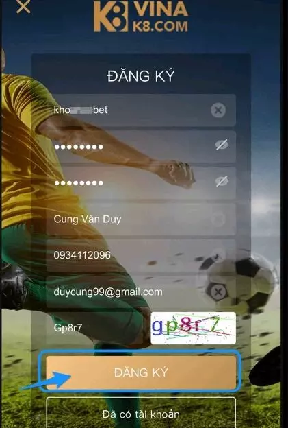 Đăng ký k8 bằng điện thoại