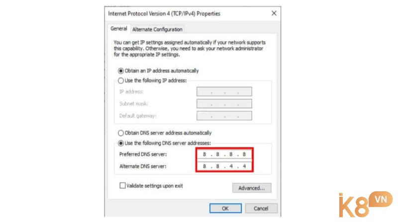 Dùng Google Public thay đổi DNS thành DNS dịch vụ công cộng