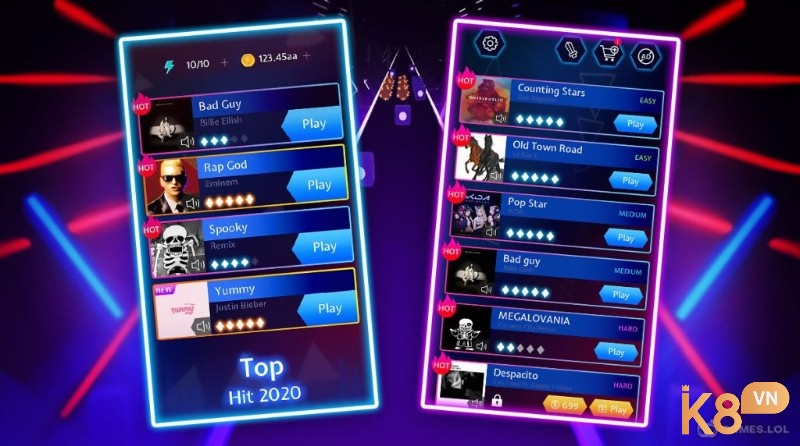 Thỏa sức thử thách với hàng trăm bản nhạc EDM, trap, pop, K-pop và liên tục được cập nhật