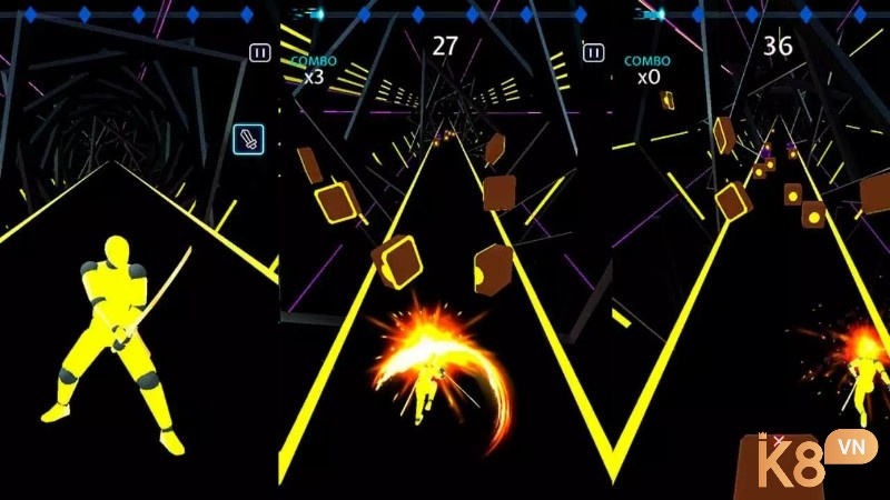 Đắm mình vào không gian đồ họa neon sống động và hiện đại của Beat Blade Dash Dance