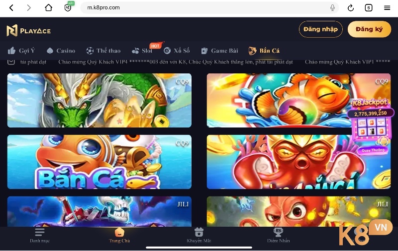 K8 nổi bật với giao diện thân thiện và hệ thống jackpot đa dạng, giúp anh em dễ dàng săn thưởng lớn mọi lúc