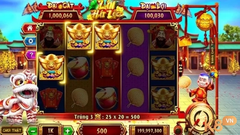 Game quay hũ lấy cảm hứng văn hóa Việt với hình ảnh Kỳ Lân, Thần Tài, nón lá và âm nhạc dân gian tạo cảm giác gần gũi